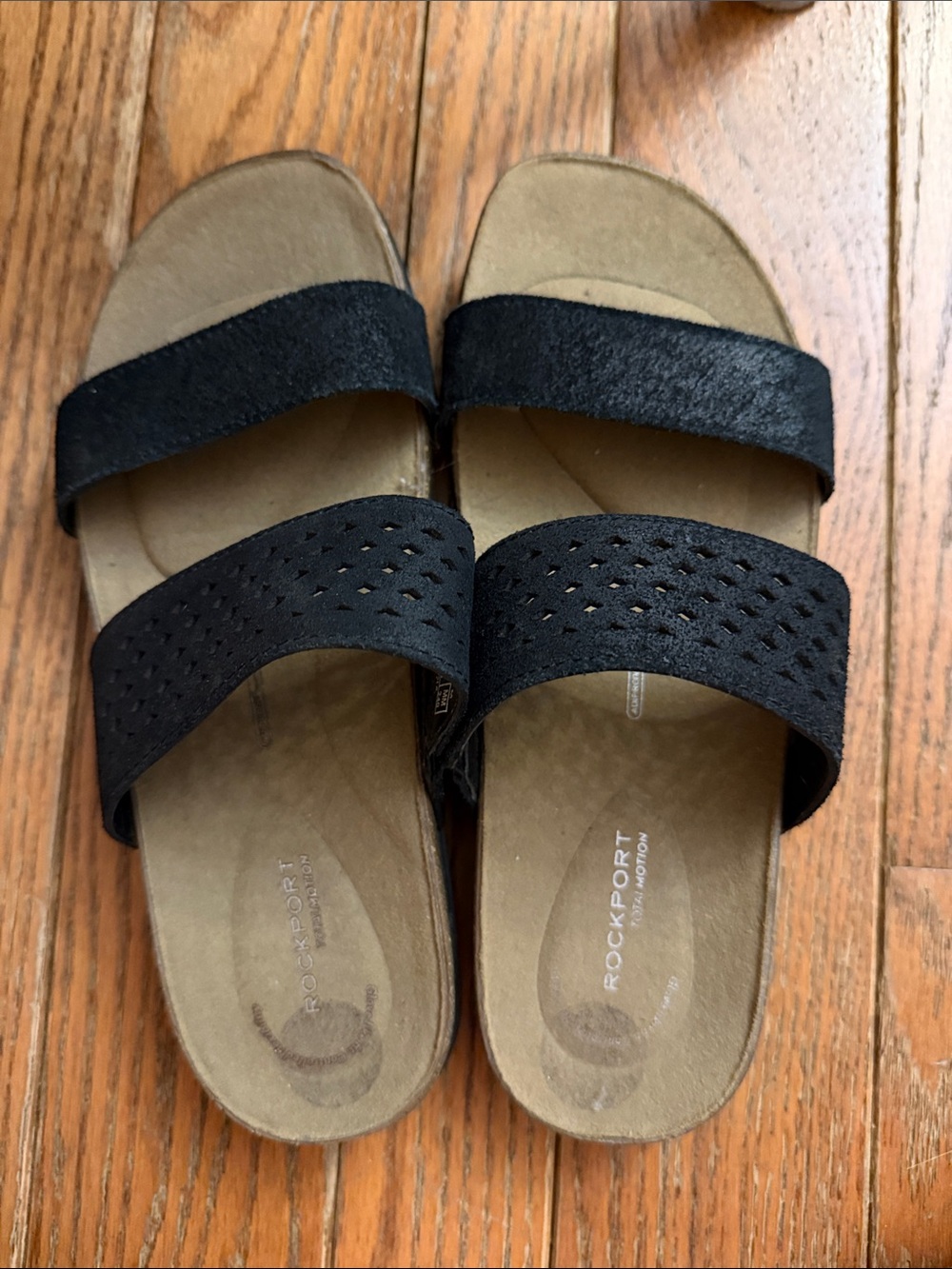 Rockport Black Two-Strap Perforated Slide Sandals